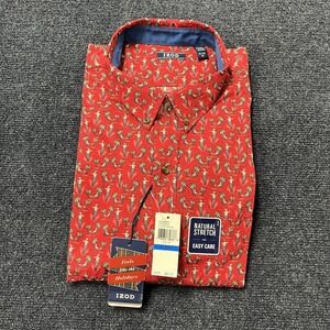 Izod Shirt Mens XL Real Red Holiday Tartan Santa Palm Tree Button Down